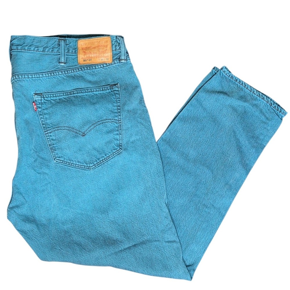 Levis 501 CT Mens Teal Blue Tapered Leg Button Fly Denim Jeans 44x32